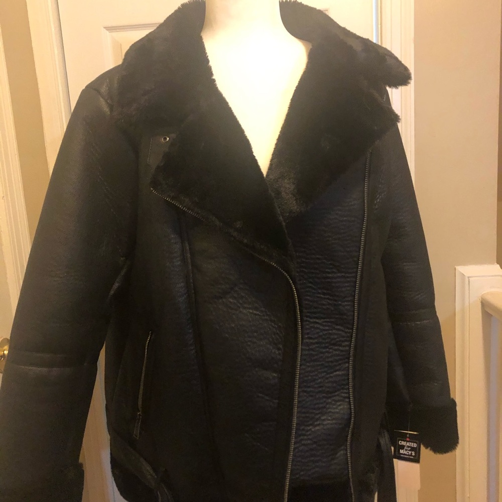 BCBG Fur Trim Leather Moto jacket *firm*